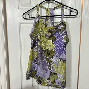 Prana Paisley Wm XL Yoga tank top straps. Shelf bra Boho Hippie activewear